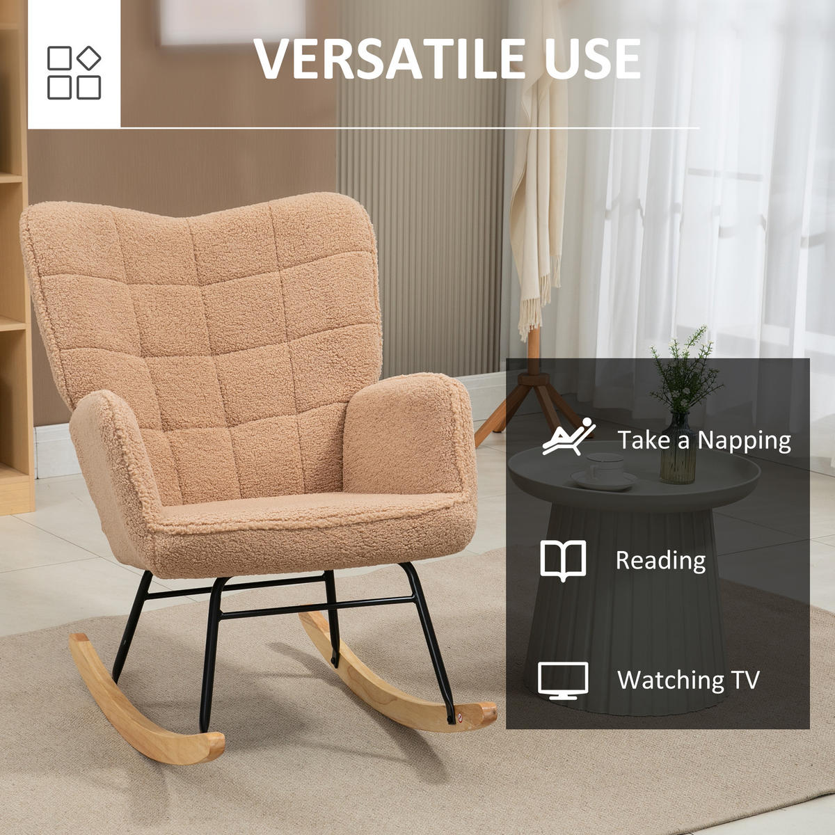 SCHAUKELSTUHL Sessel Relaxsessel bis 120 kg, Polyester, Braun 98x71x101cm - Braun/Naturfarben, Buchenholz/Textil (98/101/71cm) - HOMCOM