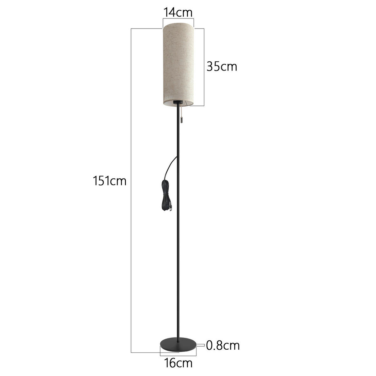 LED STEHLAMPE Sonnfried 14/16/151 cm - Schwarz, Textil/Metall (14/16/151cm) - ZMH