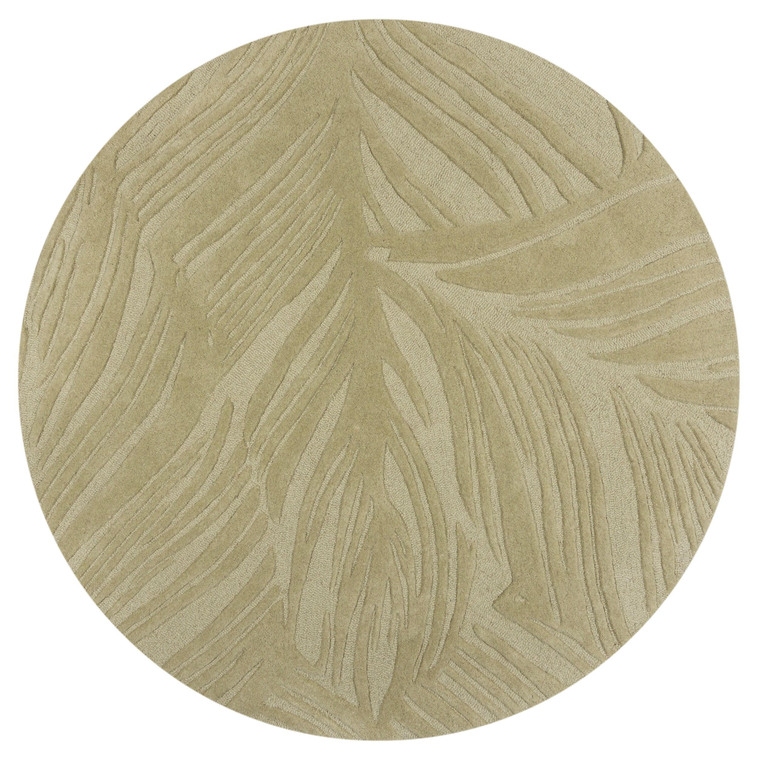 WOLLTEPPICH Blatt-Design, handgetuftet LEVEN LEE, Grün-Beige 160x160 cm - Grün, Textil (160/160cm) - KADIMA DESIGN