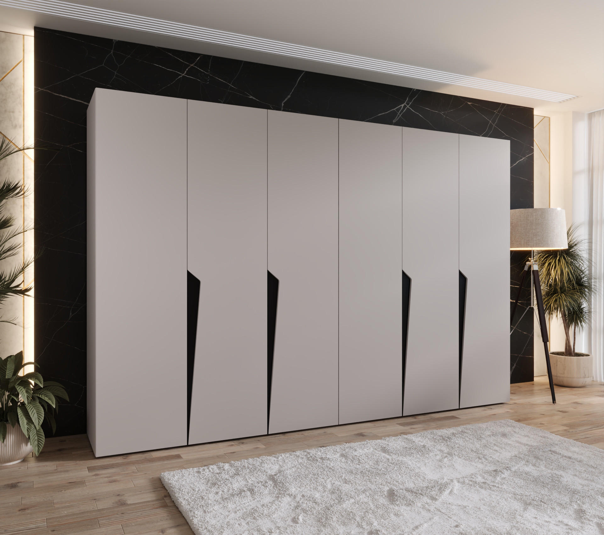 DREHTÜRENSCHRANK 202/300/52 6-türig - Beige/Schwarz, Holz/Metall (300/202/52cm) - Abiks Möbel
