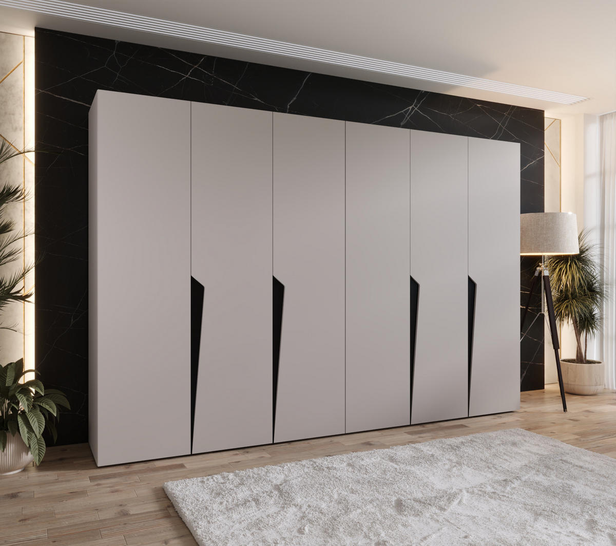 DREHTÜRENSCHRANK 202/300/52 6-türig - Beige/Schwarz, Holz/Metall (300/202/52cm) - Abiks Möbel