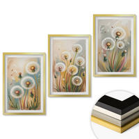 WANDBILDER 3er Set - 40x60 cm Goldrahmen - Löwenzahnblüten, pastellfarbene Gräser - Goldfarben, Kunststoff (40/60cm) - ArtPrintCave