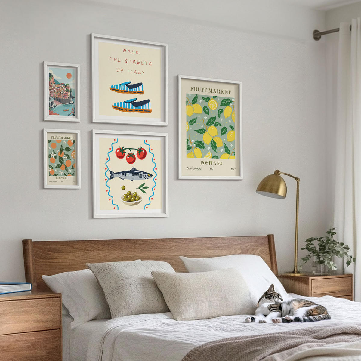 WANDBILDER 5er-Set - 50x50 cm & 20x30 cm & 40x60 cm Weißer Rahmen - Italienische Poster mit Fruchtmotiven - Weiß, Kunststoff (40/60cm) - ArtPrintCave