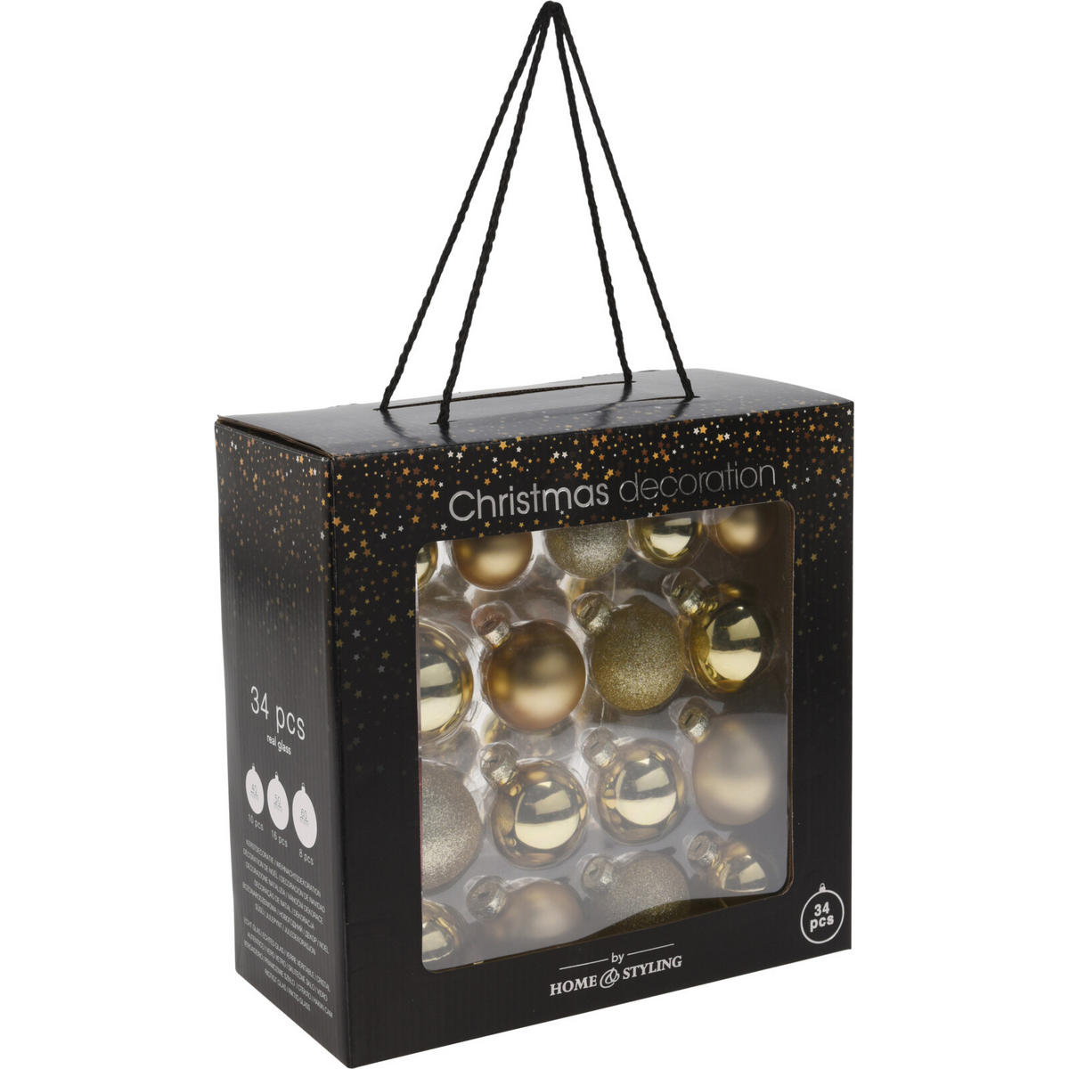 CHRISTBAUMKUGELN Glas gold 34 Stk. - Goldfarben, Glas (13/26.5/26.5cm) - Home Styling Collection