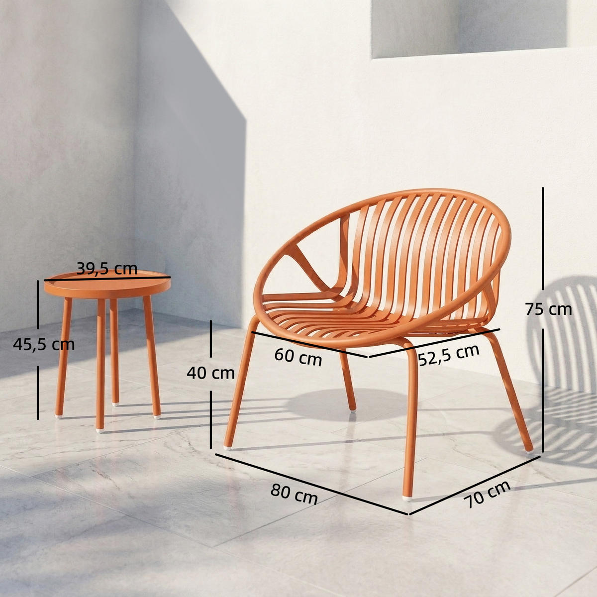 BALKONSET DE-14177 2 Sessel & Tisch, PP-Schalen Ziegelrot - Orange, Metall - ComfortXL
