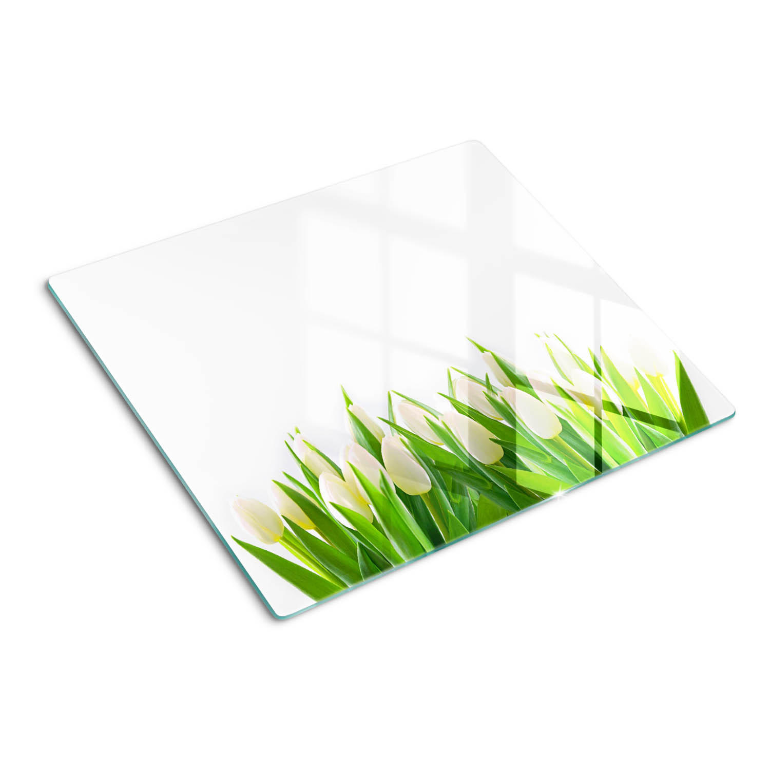 GLASPLATTE 60x52 cm Weiße Tulpen - Grün, Glas (60/0.4/52cm) - TULUP