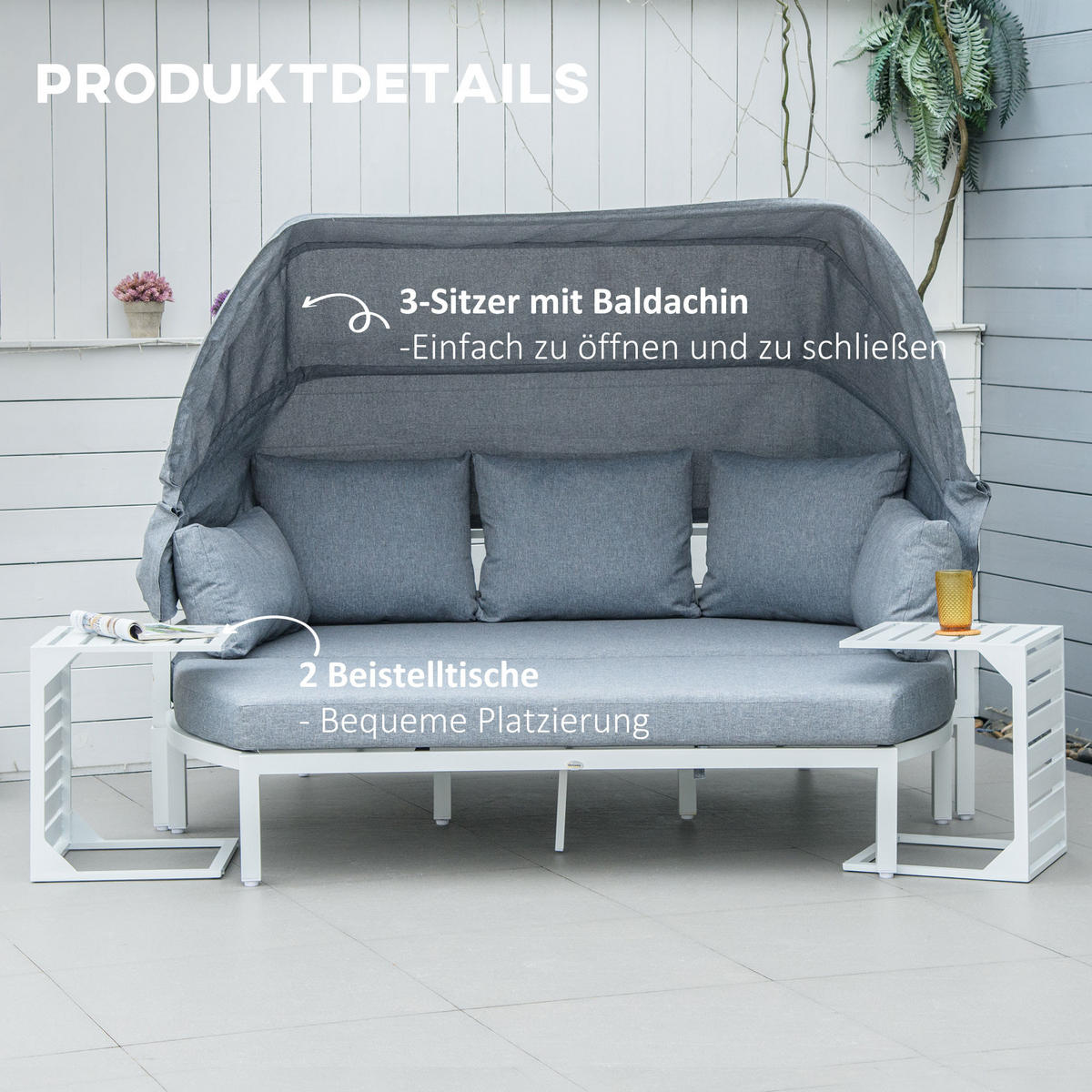 GARTENMÖBEL, Aluminium, Polyester, Grau - Grau, Metall - Outsunny