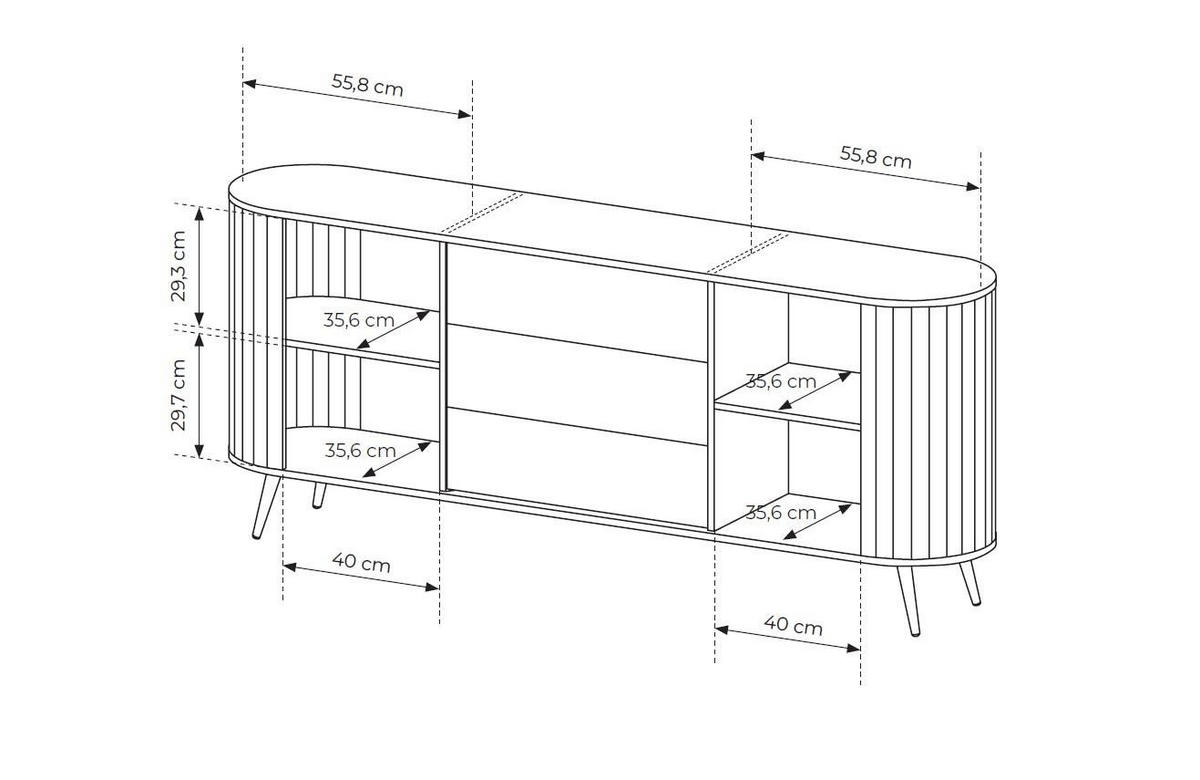 KOMMODE Rivo Eiche Cremona, mit Schubladen und Schiebetüren, geriffelten Fronten - Eichefarben/Schwarz, Holzwerkstoff/Metall (196/82/40cm) - Bettso