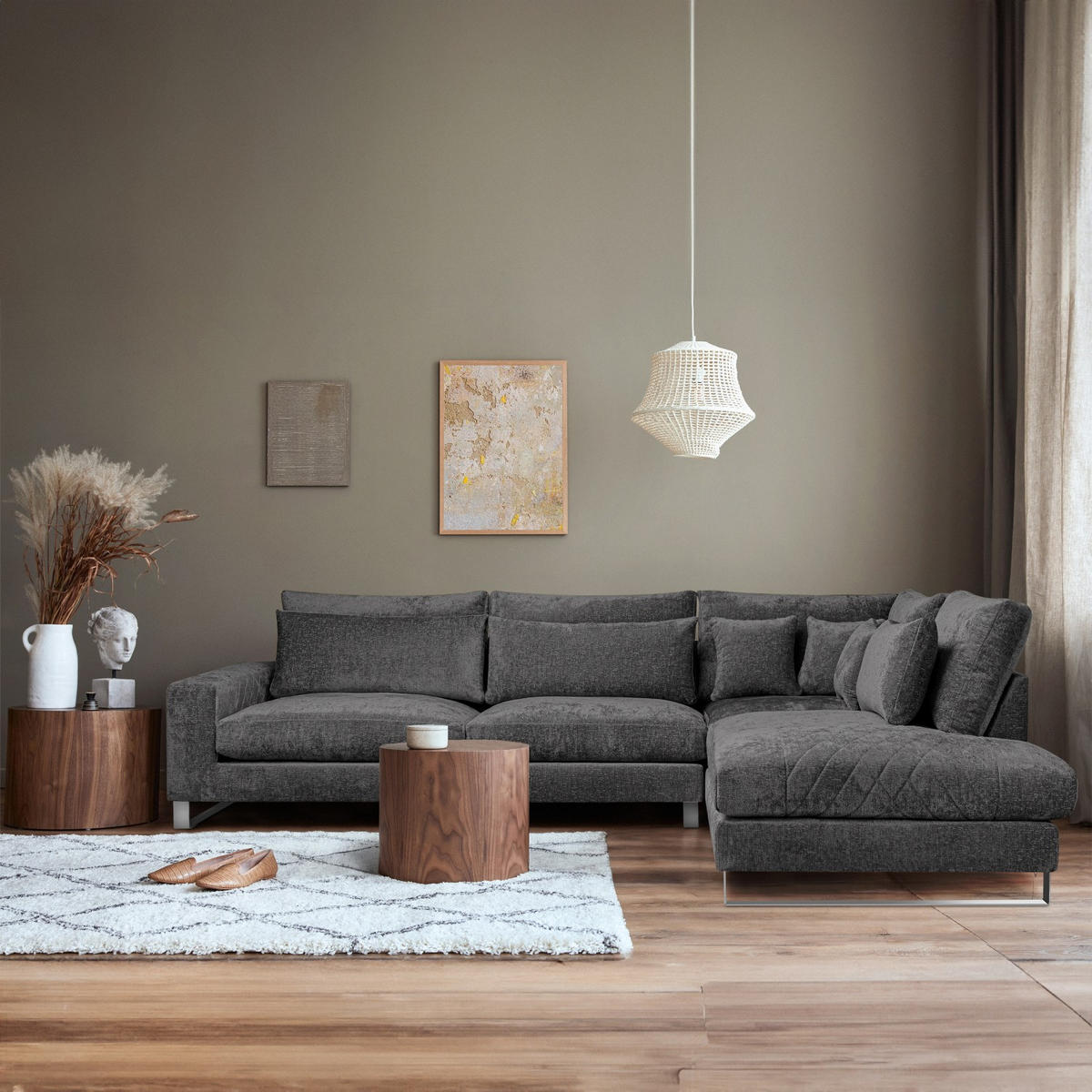 ECKSOFA RECHTS BRENTIS Chenille-Stoff, Grau - Grau, Textil (314/224cm) - KONSIMO®