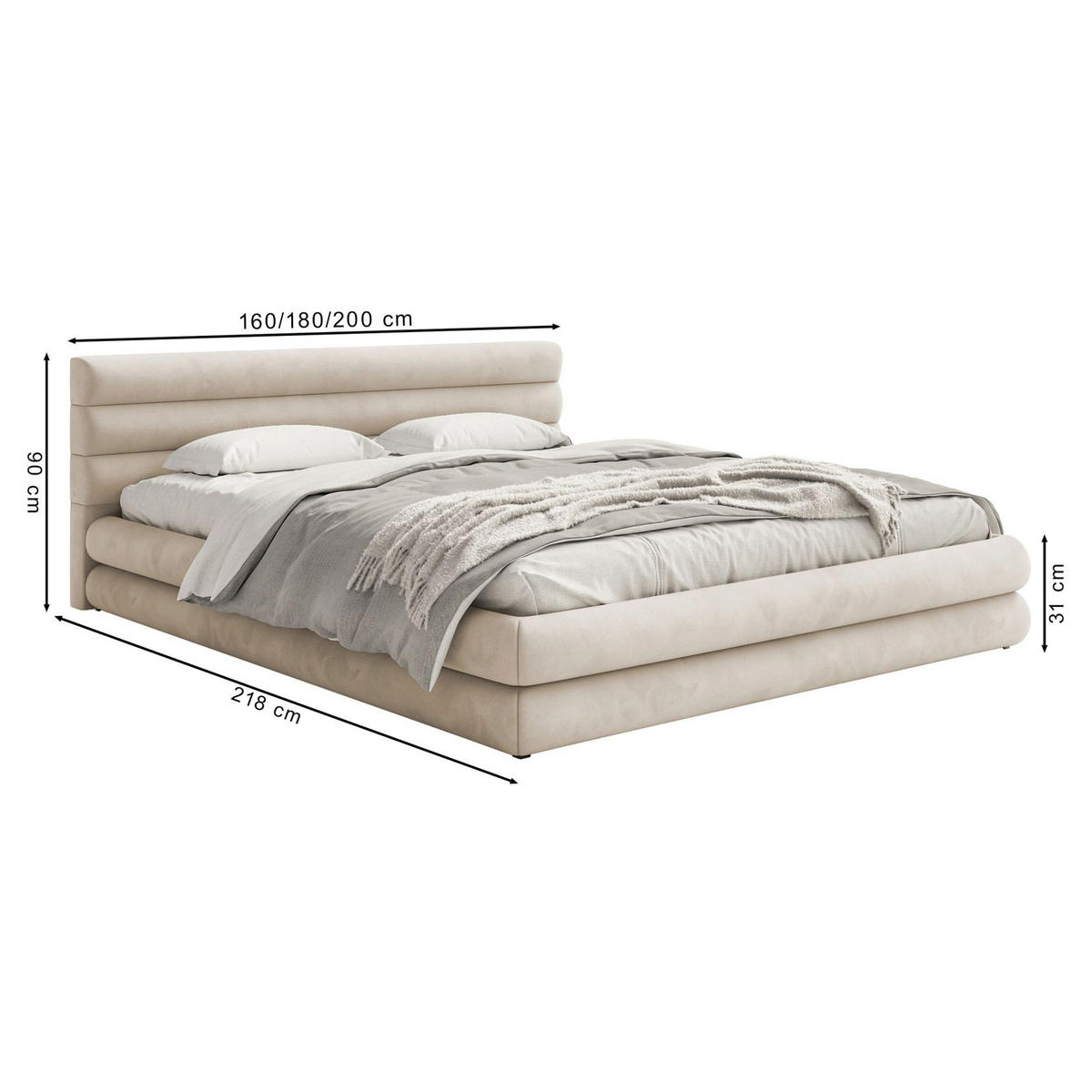POLSTERBETT Alegre Hellgrau Samt 140x200 cm - Hellgrau/Schwarz, Kunststoff/Textil (140/200cm) - Selsey