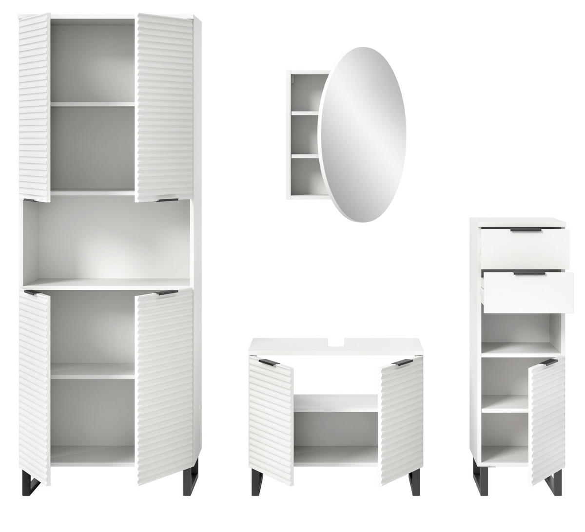 BADMÖBEL-SET 4-teilig weiß 205 cm, Komplettset mit Soft-Close - Weiß, Glas/Holzwerkstoff (105/193/34cm) - Inn.Furn