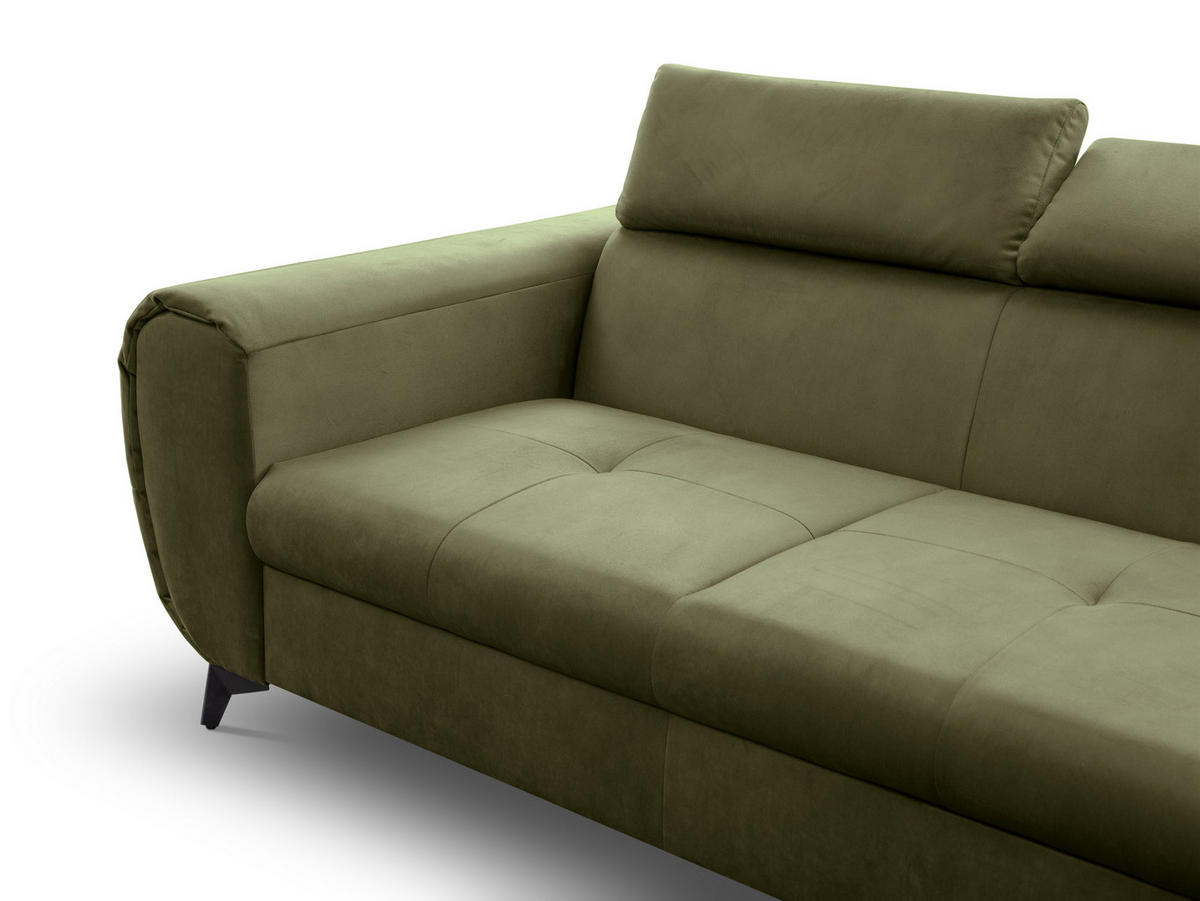 ECKSOFA MAGIA R-S Grün Plüsch-Stoff mit Schlaffunktion - Grün, Holz (260/217cm) - MASSENO