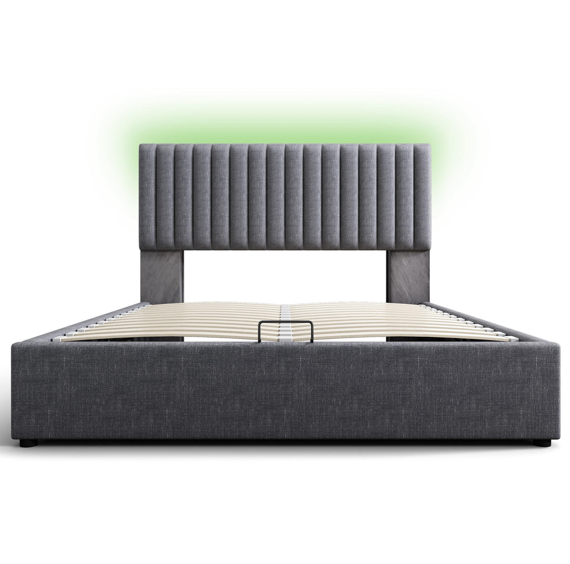 POLSTERBETT 140/200 cm Grau aus Leinen mit LED-Kopfteil - Grau, Textil (140/200cm) - OKMYHOME