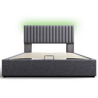 POLSTERBETT 140/200 cm Grau aus Leinen mit LED-Kopfteil - Grau, Textil (140/200cm) - OKMYHOME