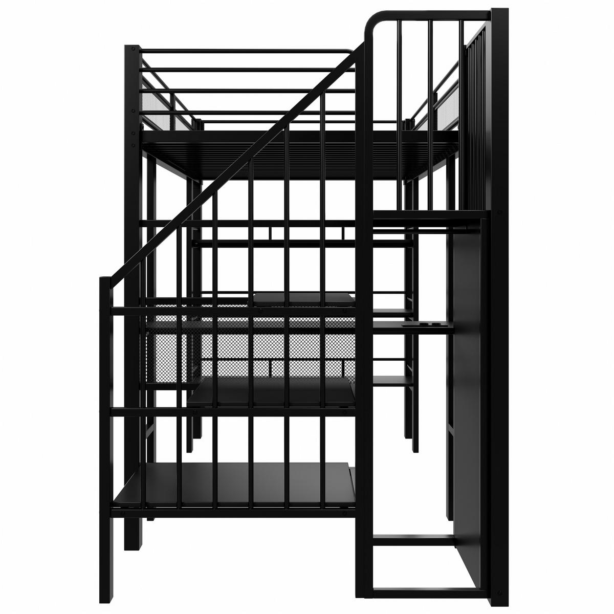 HOCHBETT 90/200 cm DE-01186, in Schwarz, mit LED, Regal und Schreibtisch - Schwarz, Metall (90/200cm) - ComfortXL