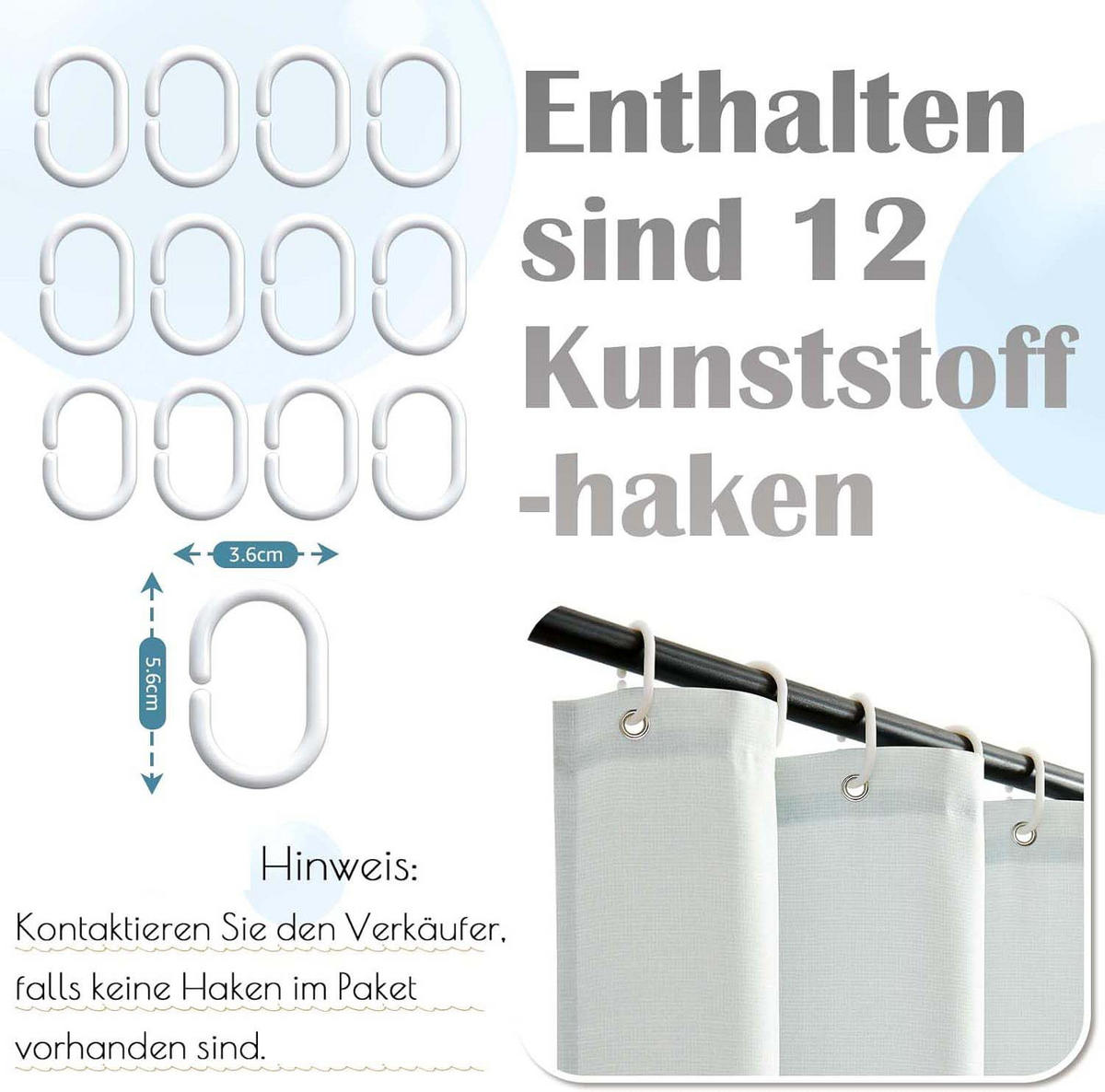 DUSCHVORHANG 180x180 cm mit 12 Haken - Blau, Textil (180/180cm) - Kaket