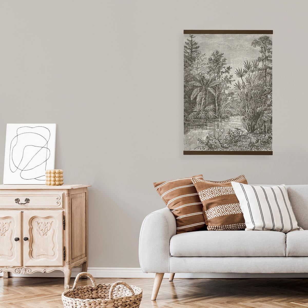 POSTER | Dschungellandschaft Sepia | 80x60cm - Hellgelb, Textil (60/80/0.1cm) - Art for the Home