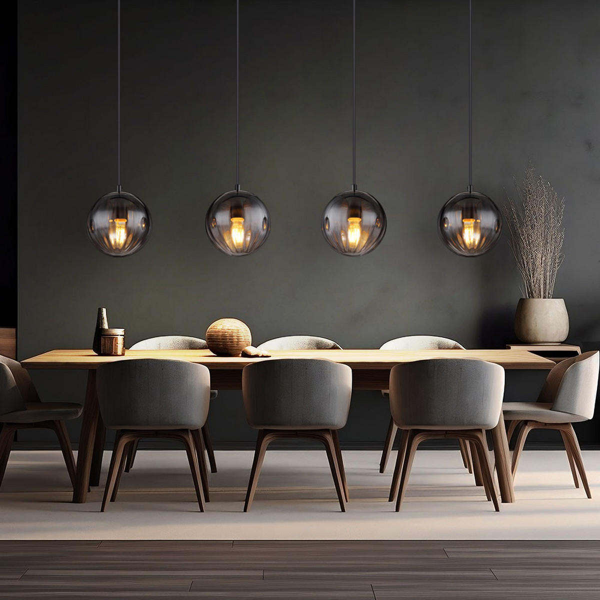 HÄNGELEUCHTE Metall Schwarz Matt Grau - Grau, Glas (80/17/120cm) - Globo Lighting