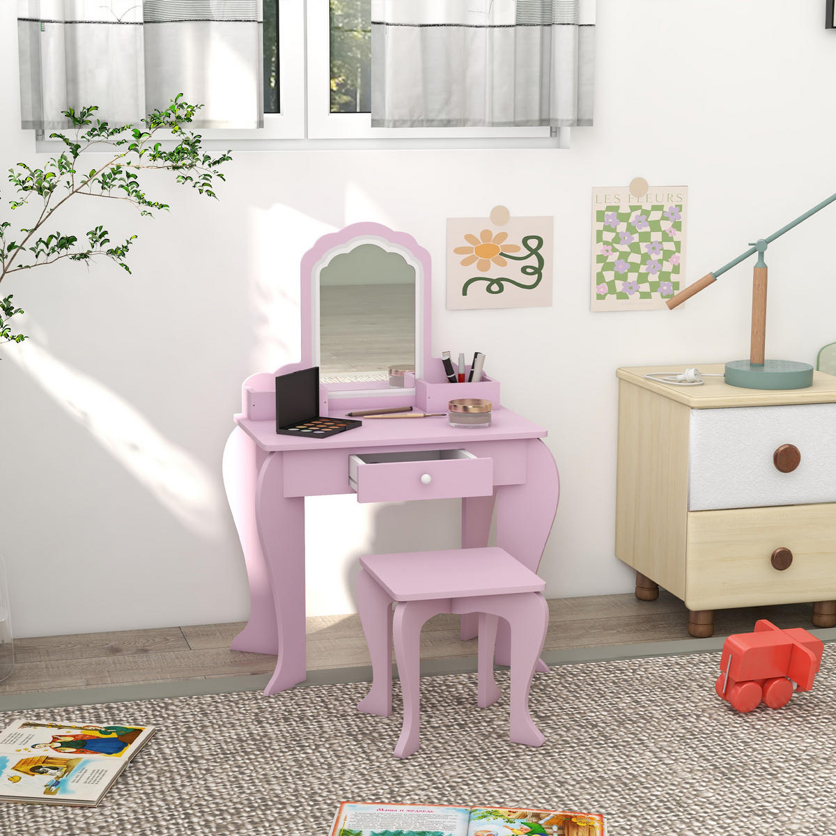 KINDERSCHMINKTISCH DE-18634 Rosa - Pink, Holzwerkstoff (36/86/55cm) - ComfortXL
