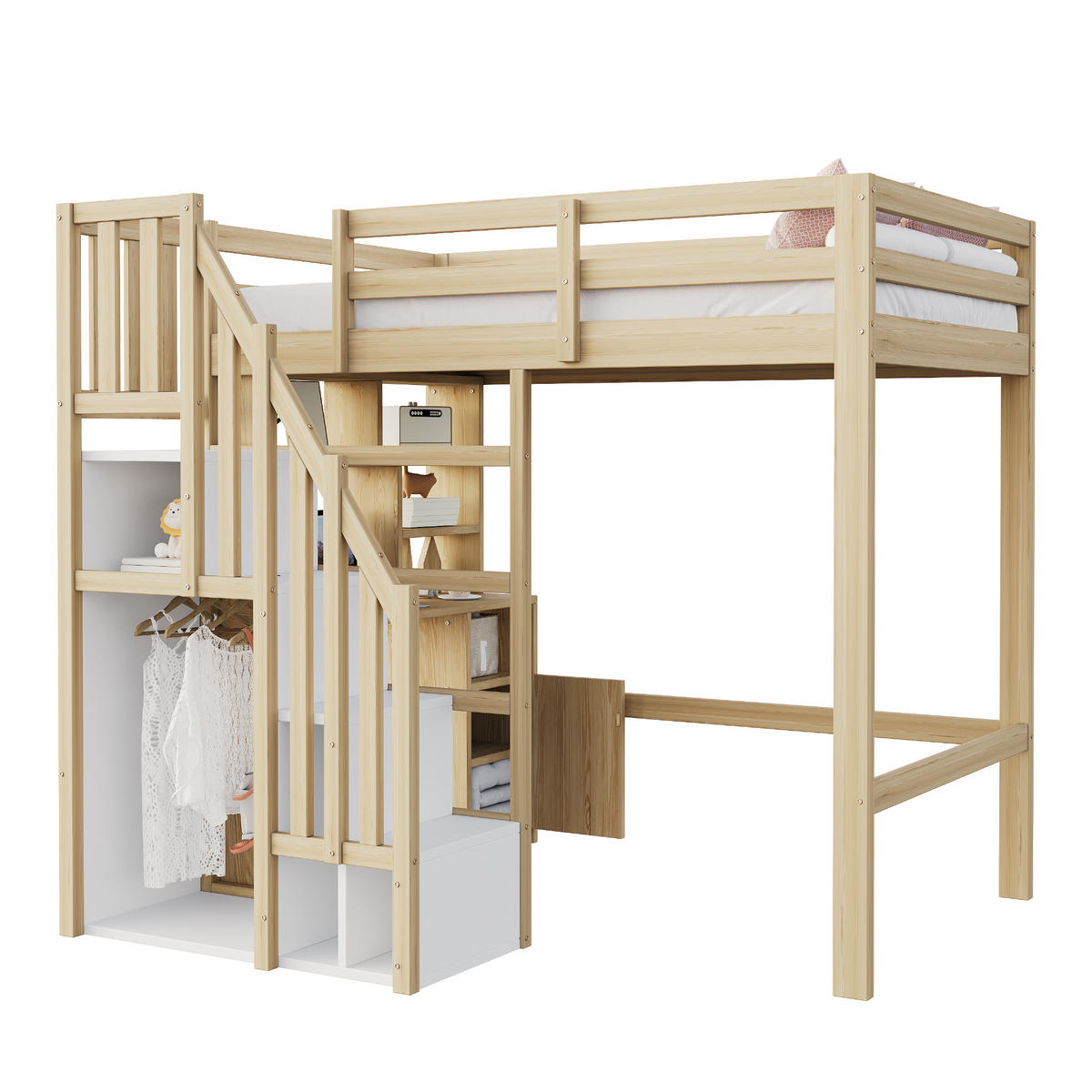 HOCHBETT 90/200 cm Naturholz mit Schreibtisch und Stauraum - Naturfarben, Holzwerkstoff (90/200cm) - OKWISH