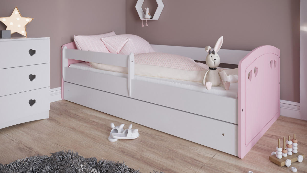 KINDERBETT JULIA mit Schublade ohne Matratze 90/65/184 - Hellrosa, Holzwerkstoff (80/180cm) - RAUMHIRSCH FURNITURE
