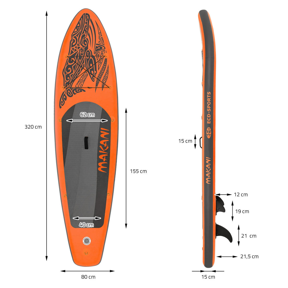 STAND UP PADDLE BOARD Makani Orange - Orange, Kunststoff (320/80/15cm) - ECD-Germany