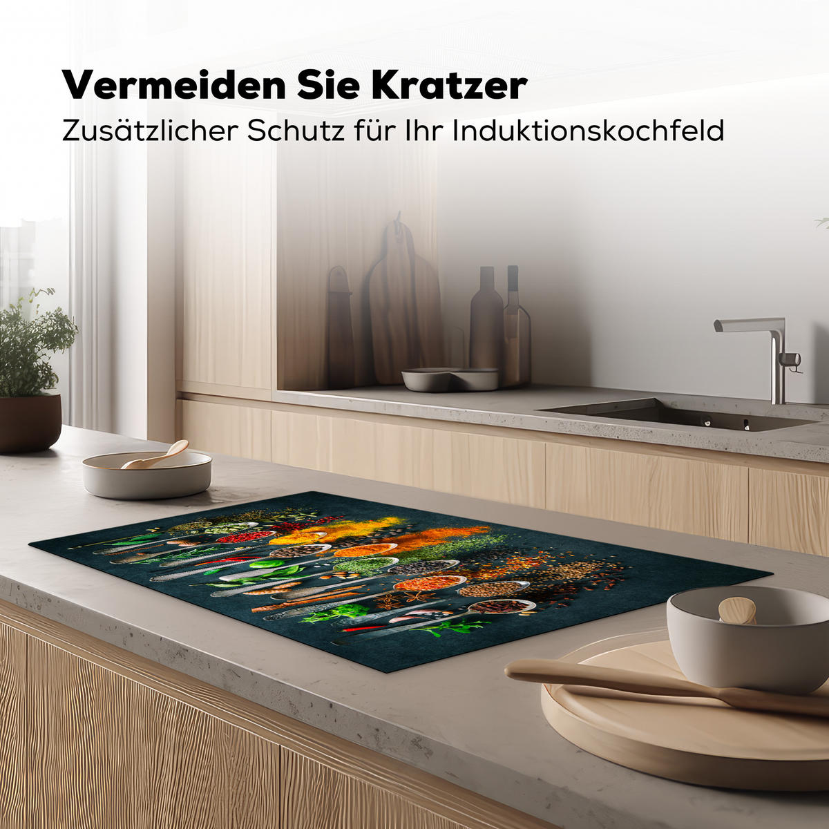 HERDABDECKPLATTE Kräuter - Gewürze - Löffel 83x51 cm - Multicolor, Kunststoff (83/0.2/51.5cm) - MuchoWow