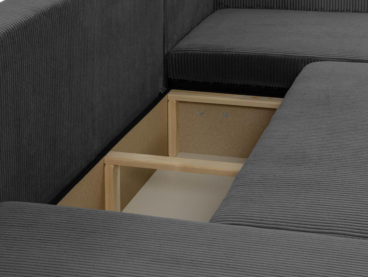 WOHNLANDSCHAFT Piano U Cord - Creme/Schwarz, Holz/Kunststoff (312/82/145cm) - MIRJAN24