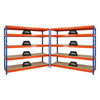 SCHWERLASTREGAL Rhino 2er-Set mit 2x 180x200x60 cm 5 Spanplatten-Ebenen 8mm Fachlast 500 kg Blau/Orange - Orange, Metall (400/180/60cm) - PROREGAL