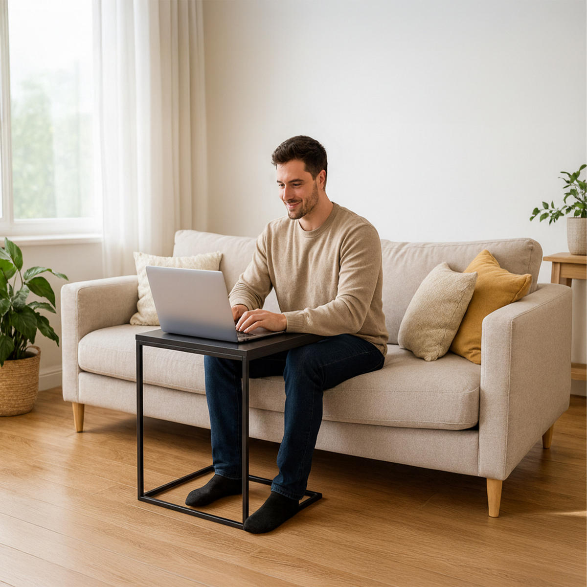 BEISTELLTISCH - Schwarz, Holzwerkstoff/Metall (35/55/60cm) - Relaxdays