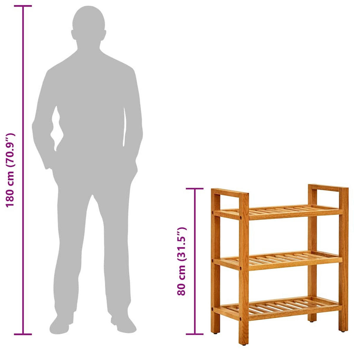 SCHUHREGAL Mit 4 Etagen 50/27/80 Cm Massivholz Eiche - Braun, Holz (50/80/27cm) - vidaXL