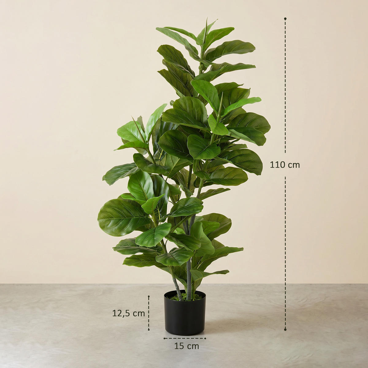 KUNSTPFLANZE, Künstliche Ficus-Pflanze 110 cm, mit Topf & Blättern, für Wohnzimmer, Grün - Multicolor, Kunststoff (110cm) - FORIOUS