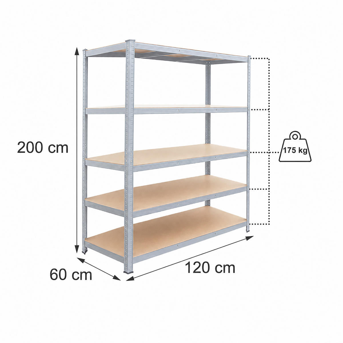 ETAGERĂ Gri pentru sarcini grele 5-niveluri oțel 200 cm - multicolor, material plastic/compozit lemnos (120/200/60cm) - Relaxdays