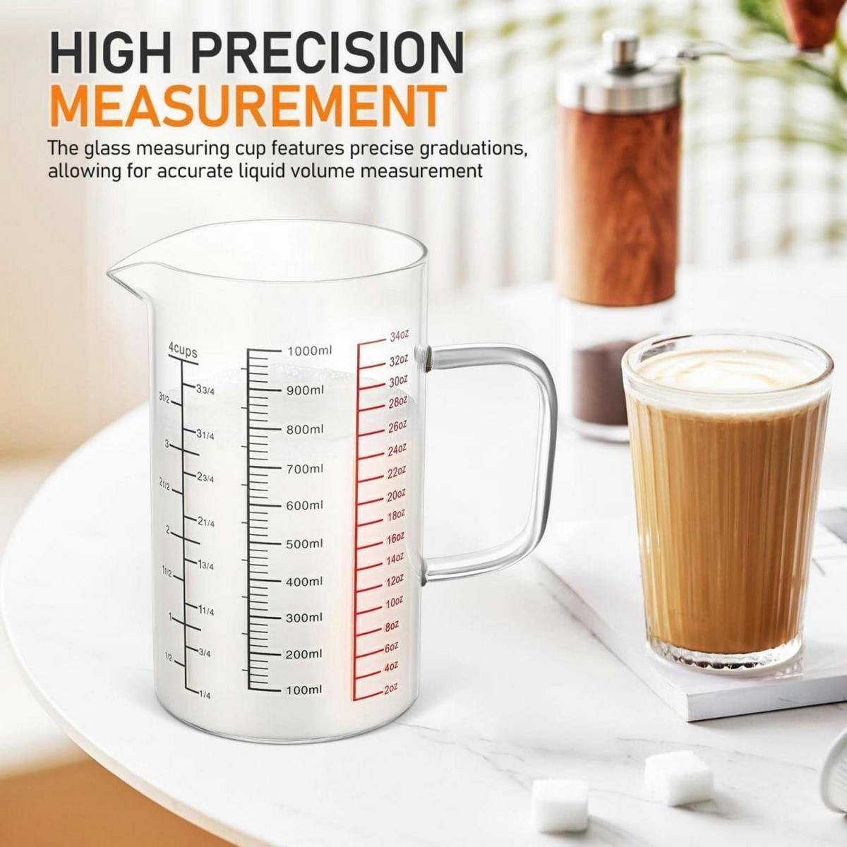 GLASMESSBECHER mit Griff und Ausguss 1000ml - Multicolor, Glas (1L)