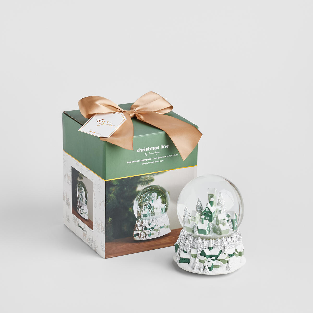 SCHNEEBALL Mit Spieluhr Christmas village - Hellgrün, Glas (11/13/11cm) - home&you