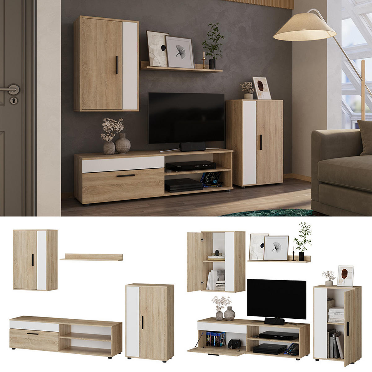 NÁSTĚNNÁ SKŘÍŇKA Berno Sonoma/bílá - bílá/Sonoma dub, kompozitní dřevo (78/8/17.1cm) - Vicco