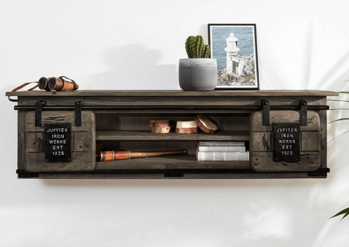 WANDREGAL Mango 130x25x35 grau lackiert RAILWAY #257 - Grau, Holz (130/35/25cm) - Massivmoebel24