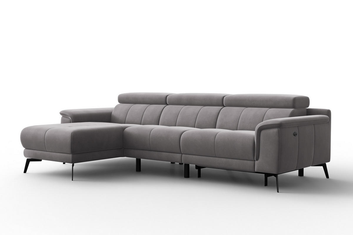 ECKSOFA FIERO 4-Sitzer LINKS, Dunkelgrauer Veloursstoff - Dunkelgrau/Schwarz, Holz/Textil (288/170cm) - Courtois Laville