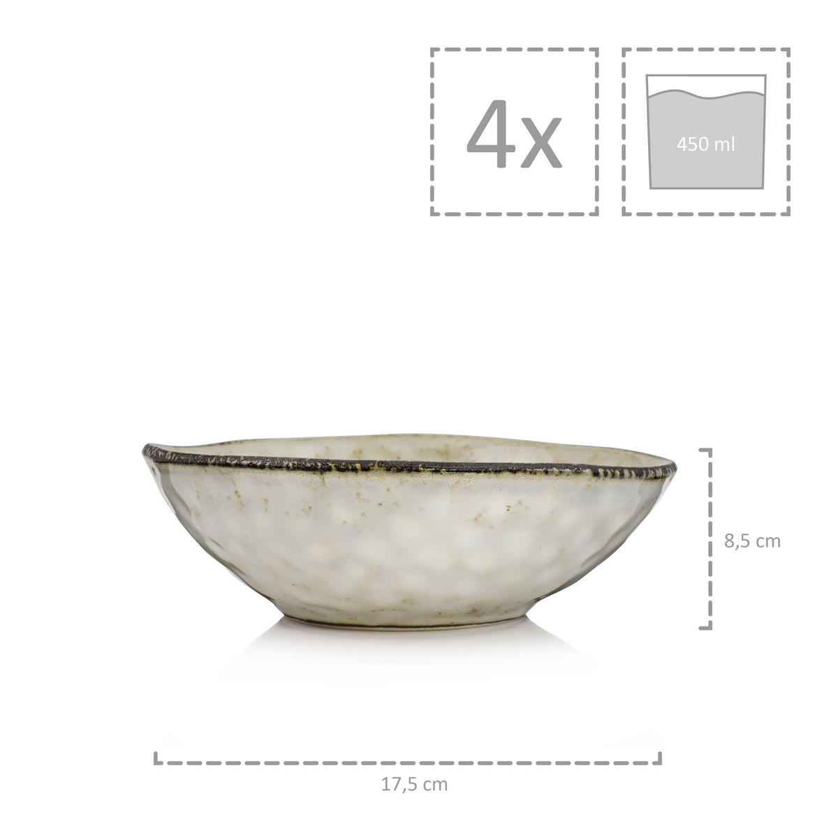 SCHALEN SET POMPEI - 4 teilig aus Steingut - Beige, Keramik (17.5cm) - Sänger