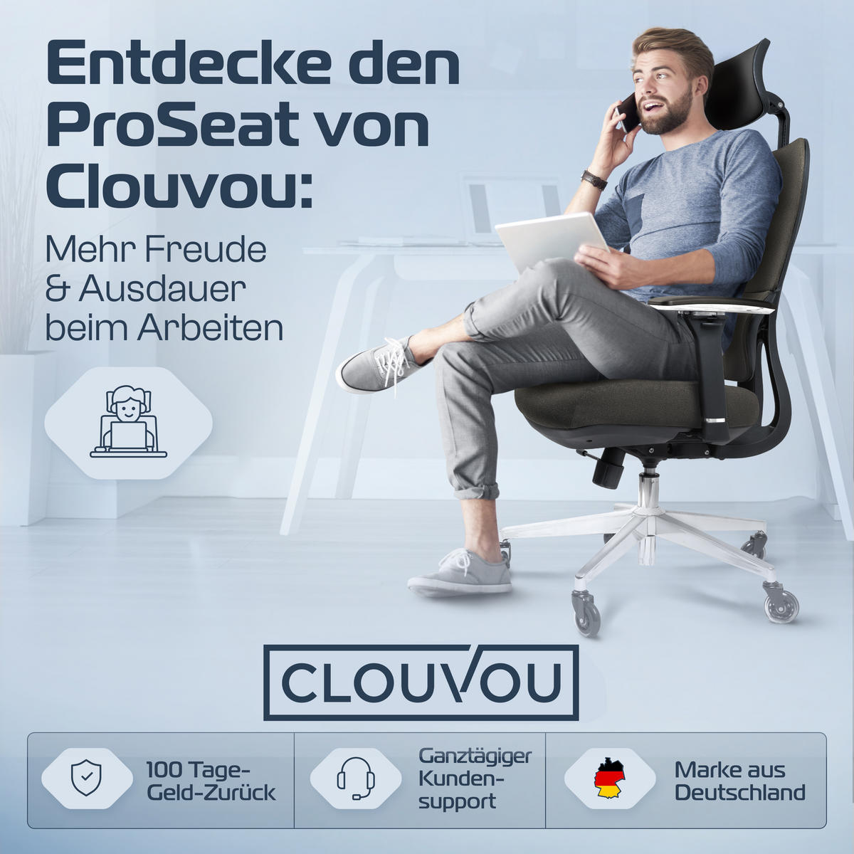 BÜROSTUHL ProSeat Anthrazit - Anthrazit/Silberfarben, Kunststoff/Textil (70/145/70cm) - Clouvou