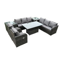 GARTENSOFA SET Polyrattan 8-Sitzer - Dunkelgrau/Grau, Glas/Kunststoff - Fimous