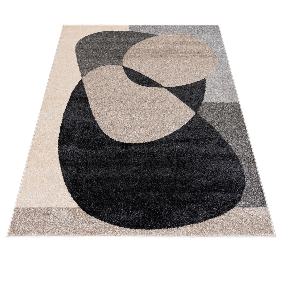 TEPPICH Beige Geometrisch In-Outdoor Pflanzlich Kurzflor Rechteckig 120 x 170 cm - Beige/Schwarz, Textil (120/170cm) - Mazovia