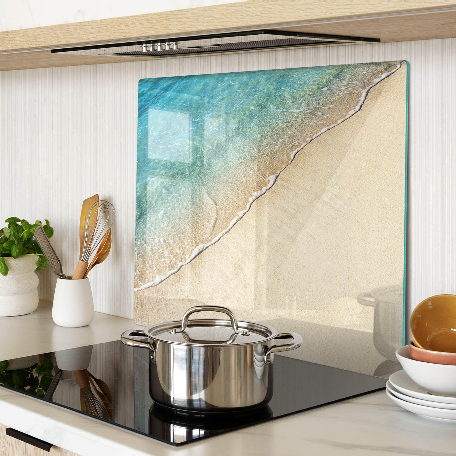 GLASPLATTE 60x52 cm Welle am Strand - Blau, Glas (60/0.4/52cm) - TULUP