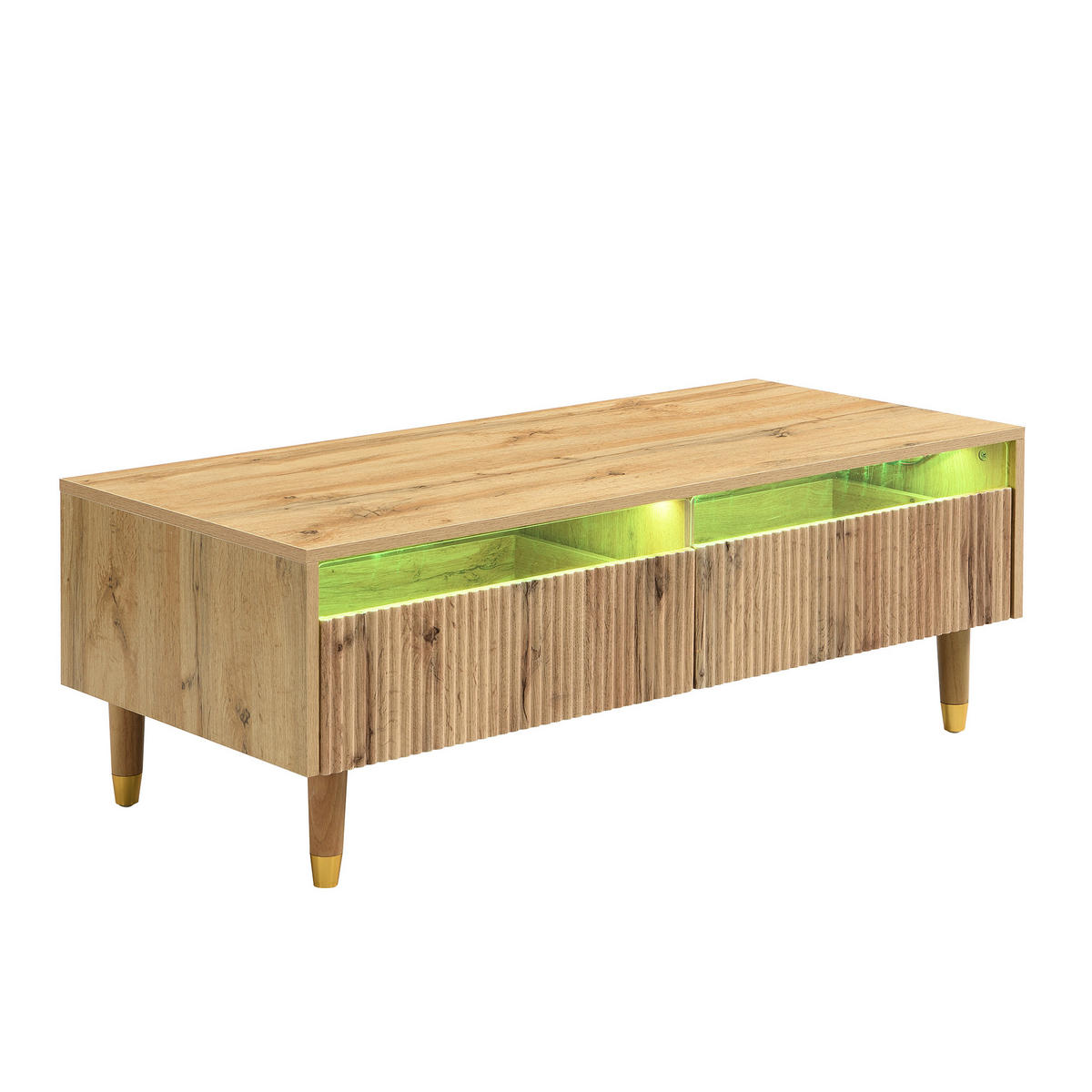 COUCHTISCH mit LED-Beleuchtung Eiche Nachbildung und 2 Schubladen - Eichefarben, Holzwerkstoff/Metall (50/110/40cm) - Urban Meuble