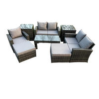 GARTENSOFA Hohe Rückenlehne Polyrattan Dunkelgrau 7-Sitzer - Dunkelgrau, Metall - Fimous