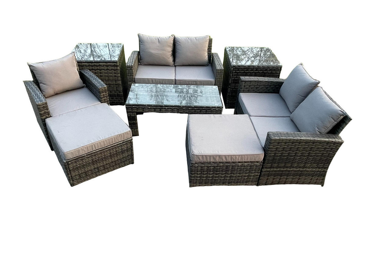 GARTENSOFA Hohe Rückenlehne Polyrattan Dunkelgrau 7-Sitzer - Dunkelgrau, Metall - Fimous