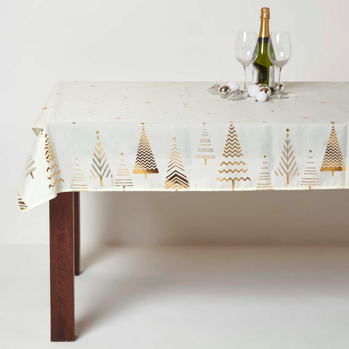 WEIHNACHTSTISCHDECKE creme-gold mit Tannenbaum-Design, 132/274 cm - Creme, Textil (132/274cm) - Homescapes