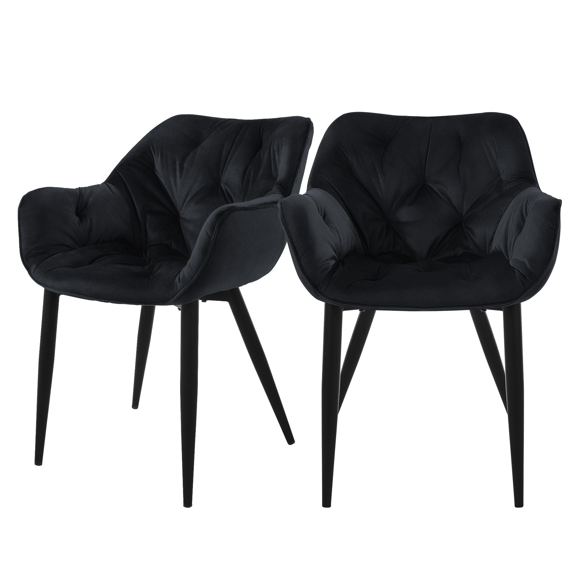 ESSZIMMERSTUHL Samt Schwarz 2er Set - Schwarz, Metall (67/83/59cm) - ML-DESIGN