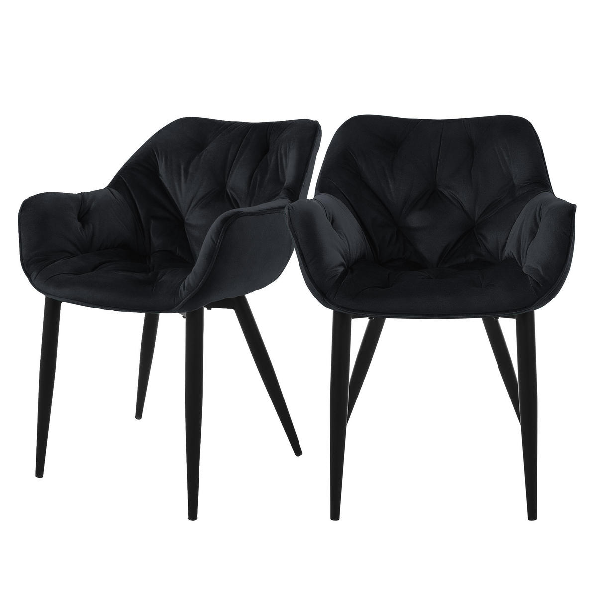 ESSZIMMERSTUHL Samt Schwarz 2er Set - Schwarz, Metall (67/83/59cm) - ML-DESIGN