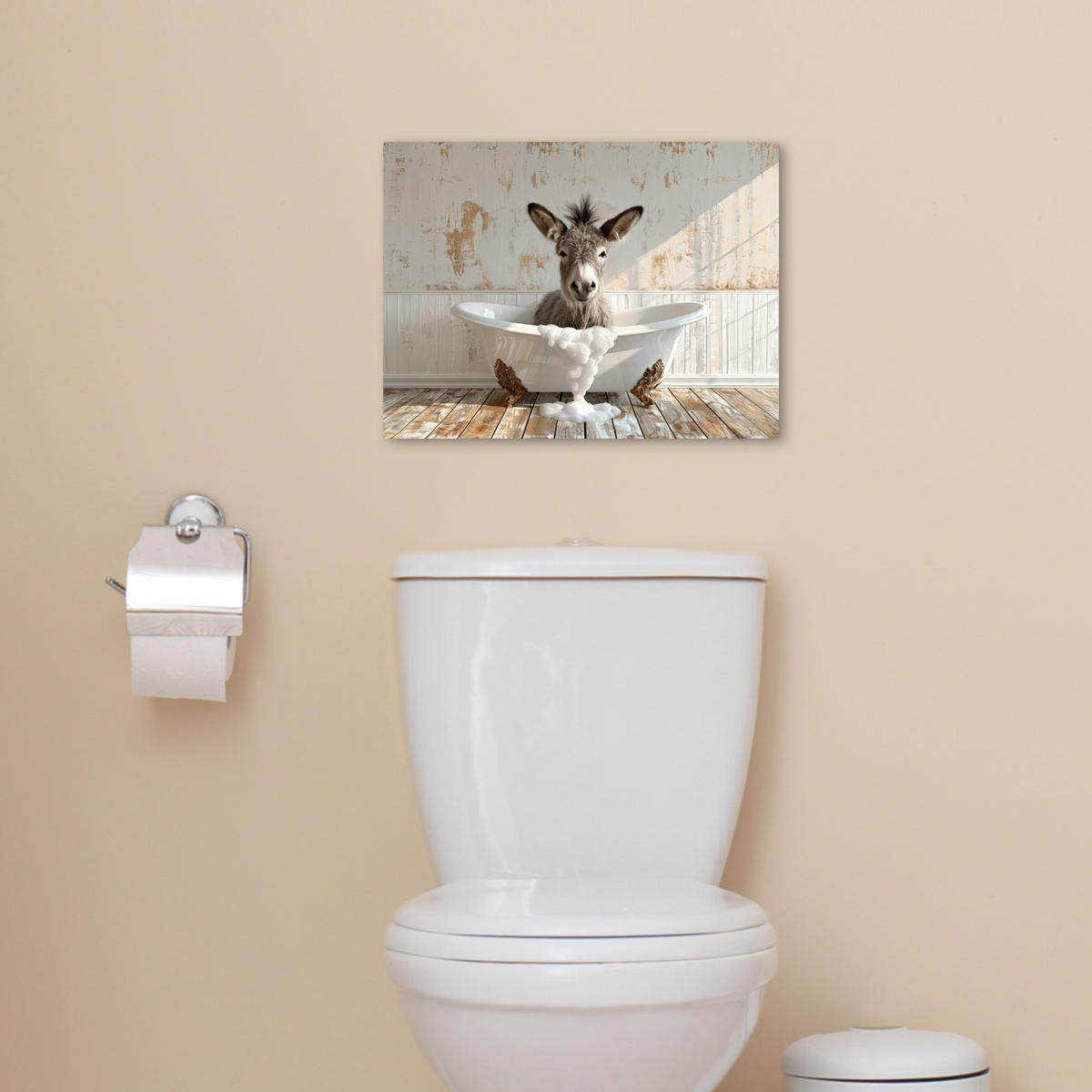 LEINWANDBILD Esel - Tiere - Badewanne - Schaumstoff 40x30 cm - Weiß, Textil (40/30cm) - MuchoWow